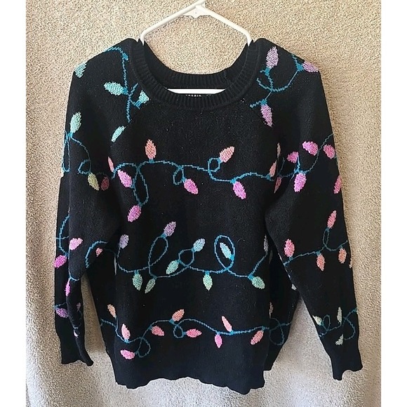 Torrid All Over Design Christmas Lights Pullover Sweater Black Plus Size 0 (Lg) - Picture 1 of 12